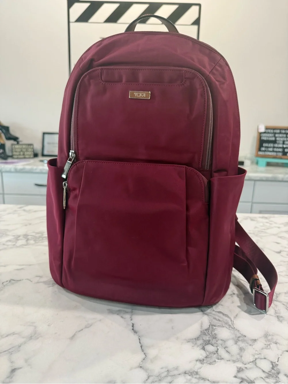 Tumi Burgundy nylon travel Backpack with several pockets